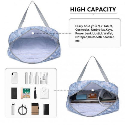 EQ2308P - Kono Foldable Waterproof Storage Cabin Travel Handbag Print - Light Blue - Easy Luggage