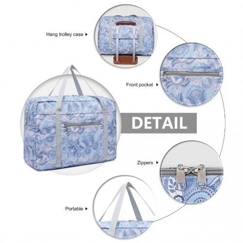 EQ2308P - Kono Foldable Waterproof Storage Cabin Travel Handbag Print - Light Blue - Easy Luggage