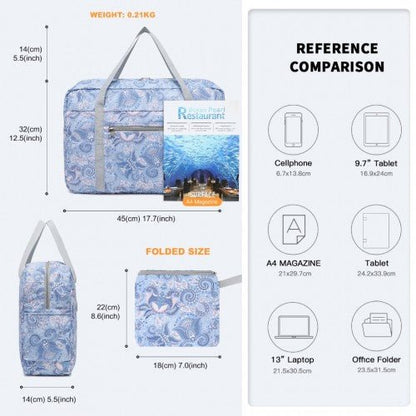 EQ2308P - Kono Foldable Waterproof Storage Cabin Travel Handbag Print - Light Blue - Easy Luggage