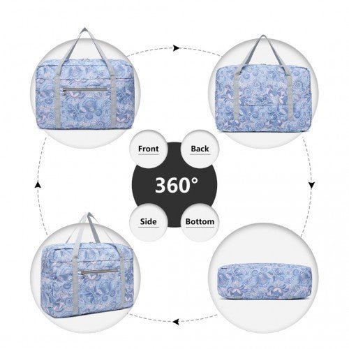 EQ2308P - Kono Foldable Waterproof Storage Cabin Travel Handbag Print - Light Blue - Easy Luggage