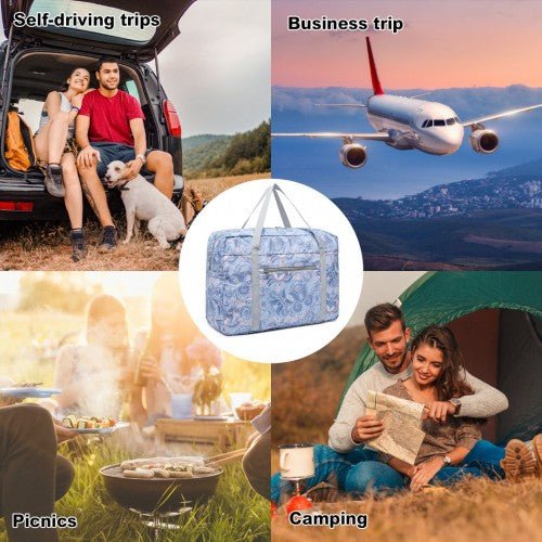 EQ2308P - Kono Foldable Waterproof Storage Cabin Travel Handbag Print - Light Blue - Easy Luggage