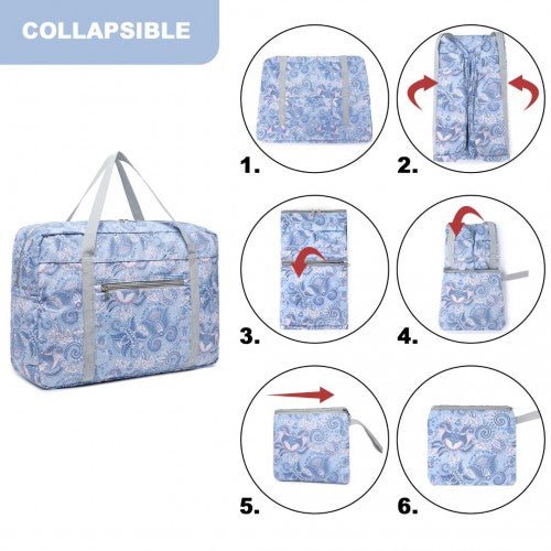 EQ2308P - Kono Foldable Waterproof Storage Cabin Travel Handbag Print - Light Blue - Easy Luggage