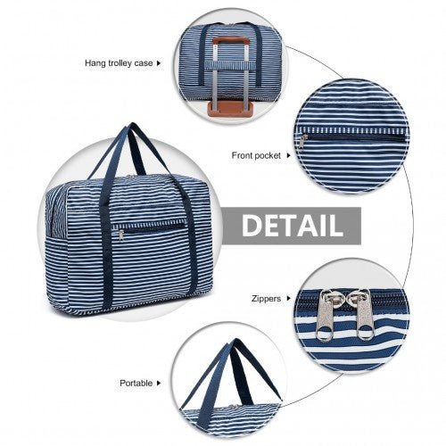 EQ2308S - Kono Foldable Waterproof Storage Cabin Travel Handbag Striped Print - Navy - Easy Luggage