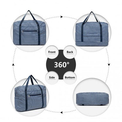 EQ2308S - Kono Foldable Waterproof Storage Cabin Travel Handbag Striped Print - Navy - Easy Luggage