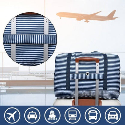 EQ2308S - Kono Foldable Waterproof Storage Cabin Travel Handbag Striped Print - Navy - Easy Luggage