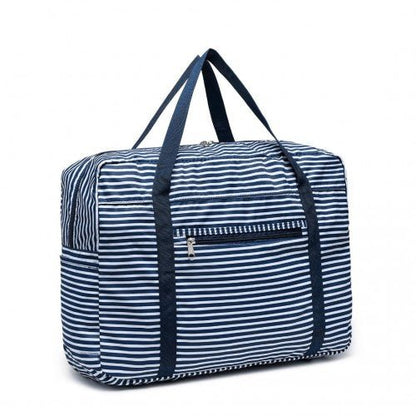 EQ2308S - Kono Foldable Waterproof Storage Cabin Travel Handbag Striped Print - Navy - Easy Luggage