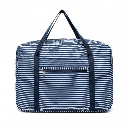 EQ2308S - Kono Foldable Waterproof Storage Cabin Travel Handbag Striped Print - Navy - Easy Luggage