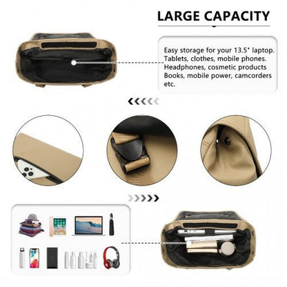 EQ2327 - Kono PVC Coated Water - resistant Streamlined And Innovative Flap Backpack - Khaki - Easy Luggage