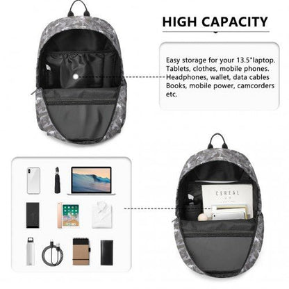 EQ2328 - Kono Dinosaur Patterned Leisure School Backpack - Grey - Easy Luggage
