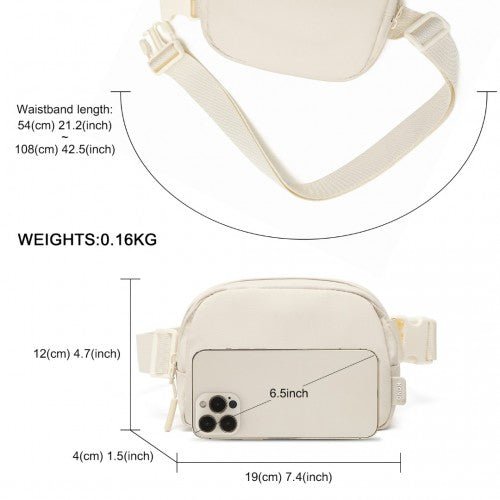 EQ2345 - Kono Sleek And Stylish Minimalist Classic Waterproof Waist Pack - Beige - Easy Luggage