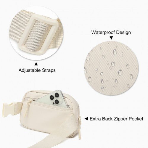 EQ2345 - Kono Sleek And Stylish Minimalist Classic Waterproof Waist Pack - Beige - Easy Luggage