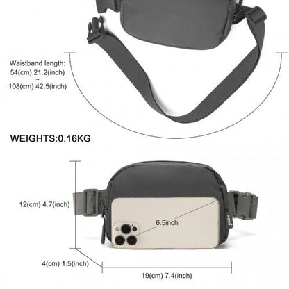 EQ2345 - Kono Sleek And Stylish Minimalist Classic Waterproof Waist Pack - Grey - Easy Luggage