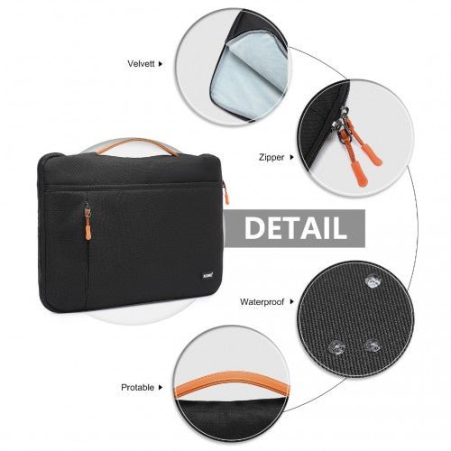 EQ2346L - Kono Streamline Water - Resistant Large Laptop Sleeve With Velvety Interior - Black - Easy Luggage