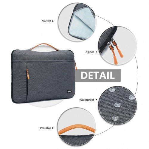 EQ2346L - Kono Streamline Water - Resistant Large Laptop Sleeve With Velvety Interior - Grey - Easy Luggage