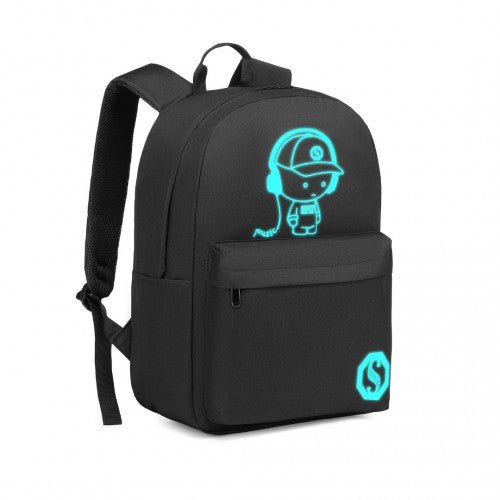 EQ2360 - Kono Durable Polyester Glow - in - the - Dark School Backpack - Black - Easy Luggage