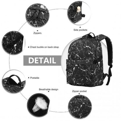 EQ2361 - Kono Water - Resistant School Backpack With Secure Laptop Compartment - Black - Easy Luggage