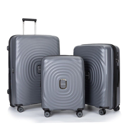 Fantana Hard Shell Polypropylene Suitcase 8 Wheels Travel Luggage Trolley Ultra Light Case Grey - Easy Luggage