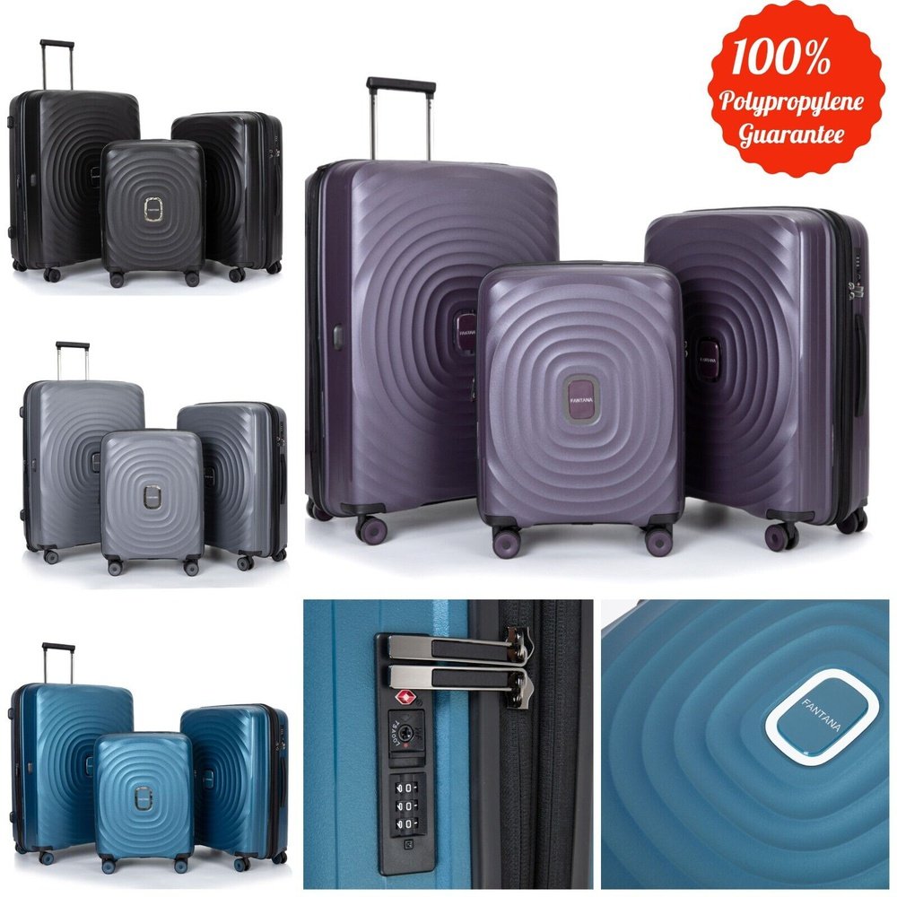 Fantana Hard Shell Polypropylene Suitcase 8 Wheels Travel Luggage Trolley Ultra Light Case Grey - Easy Luggage