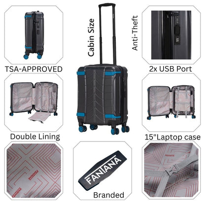 Fantana Polypropylene 4 Wheels Hard Shell Cabin, Ultra Light - Anti - Theft Zipper More Sizes Availaible Grey - Easy Luggage