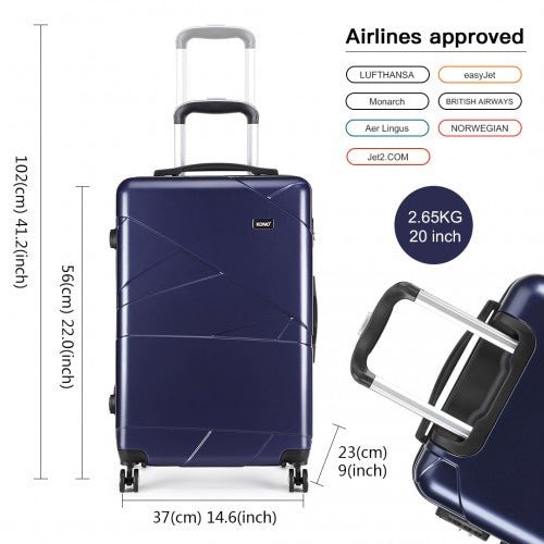 K1772 - 1L - Kono 20 Inch Bandage Effect Hard Shell Suitcase - Navy - Easy Luggage
