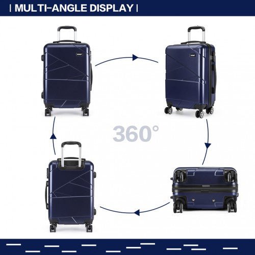 K1772 - 1L - Kono 20 Inch Bandage Effect Hard Shell Suitcase - Navy - Easy Luggage