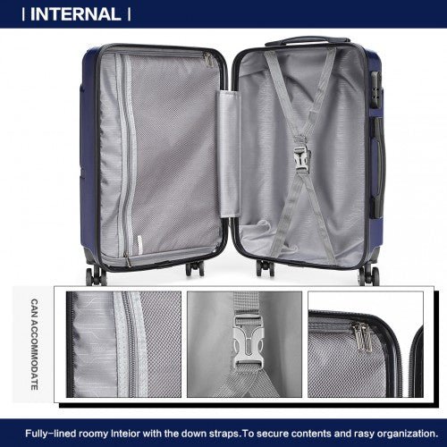 K1772 - 1L - Kono 20 Inch Bandage Effect Hard Shell Suitcase - Navy - Easy Luggage