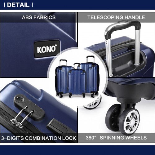 K1772 - 1L - Kono 20 Inch Bandage Effect Hard Shell Suitcase - Navy - Easy Luggage