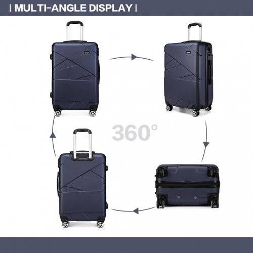 K1772 - 2L - Kono 24 Inch Bandage Effect Hard Shell Suitcase - Navy - Easy Luggage