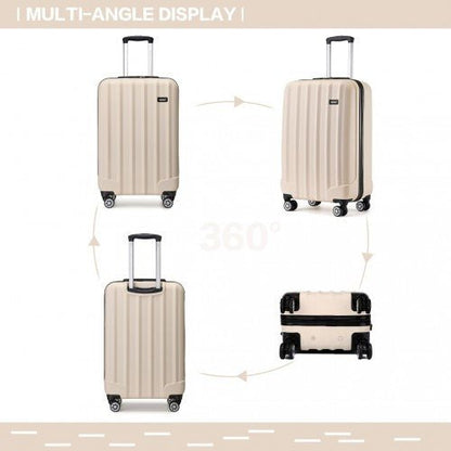 K1773 - 1L - Kono 19 Inch Cabin Size ABS Hard Shell Luggage with Vertical Stripes - Ideal for Carry - On - Beige - Easy Luggage