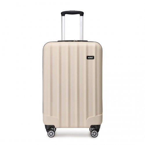 K1773 - 1L - Kono 19 Inch Cabin Size ABS Hard Shell Luggage with Vertical Stripes - Ideal for Carry - On - Beige - Easy Luggage