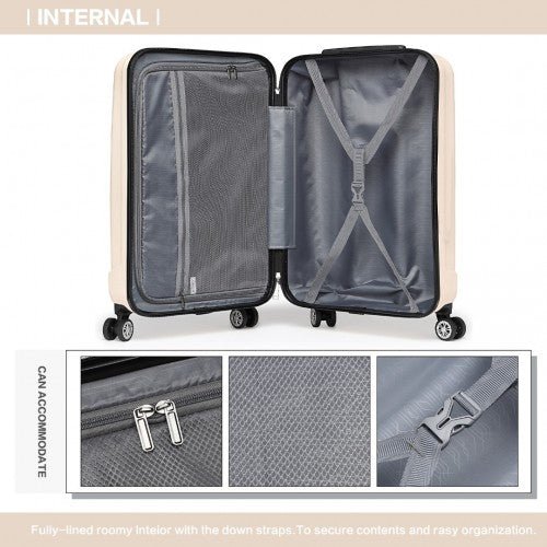 K1773 - 1L - Kono 19 Inch Cabin Size ABS Hard Shell Luggage with Vertical Stripes - Ideal for Carry - On - Beige - Easy Luggage