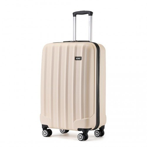 K1773 - 1L - Kono 19 Inch Cabin Size ABS Hard Shell Luggage with Vertical Stripes - Ideal for Carry - On - Beige - Easy Luggage