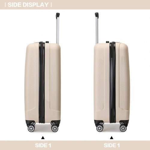 K1773 - 1L - Kono 19 Inch Cabin Size ABS Hard Shell Luggage with Vertical Stripes - Ideal for Carry - On - Beige - Easy Luggage