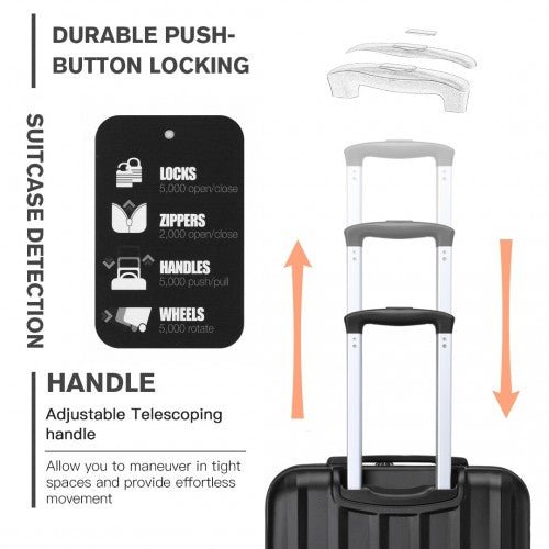 K1773 - 1L - Kono 19 Inch Cabin Size ABS Hard Shell Luggage with Vertical Stripes - Ideal for Carry - On - Black - Easy Luggage