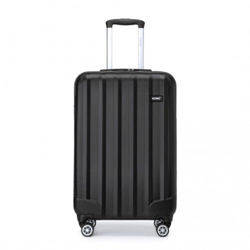 K1773 - 1L - Kono 19 Inch Cabin Size ABS Hard Shell Luggage with Vertical Stripes - Ideal for Carry - On - Black - Easy Luggage