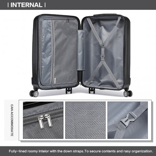 K1773 - 1L - Kono 19 Inch Cabin Size ABS Hard Shell Luggage with Vertical Stripes - Ideal for Carry - On - Black - Easy Luggage