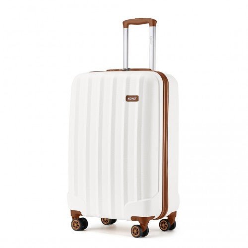 K1773 - 1L - Kono 19 Inch Cabin Size ABS Hard Shell Luggage with Vertical Stripes - Ideal for Carry - On - Cream - Easy Luggage