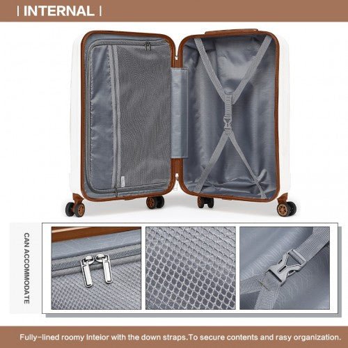 K1773 - 1L - Kono 19 Inch Cabin Size ABS Hard Shell Luggage with Vertical Stripes - Ideal for Carry - On - Cream - Easy Luggage