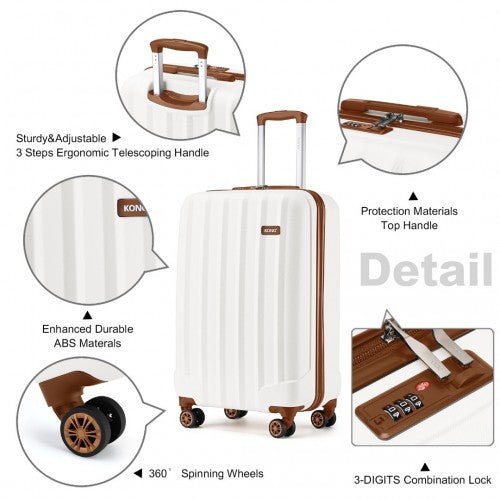 K1773 - 1L - Kono 19 Inch Cabin Size ABS Hard Shell Luggage with Vertical Stripes - Ideal for Carry - On - Cream - Easy Luggage