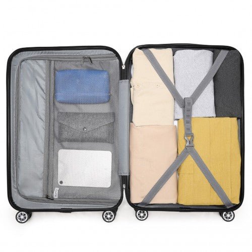 K1773 - 1L - Kono 19 Inch Cabin Size ABS Hard Shell Luggage with Vertical Stripes - Ideal for Carry - On - Grey - Easy Luggage