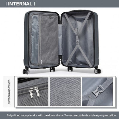 K1773 - 1L - Kono 19 Inch Cabin Size ABS Hard Shell Luggage with Vertical Stripes - Ideal for Carry - On - Grey - Easy Luggage