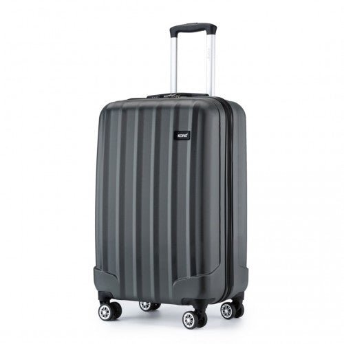 K1773 - 1L - Kono 19 Inch Cabin Size ABS Hard Shell Luggage with Vertical Stripes - Ideal for Carry - On - Grey - Easy Luggage