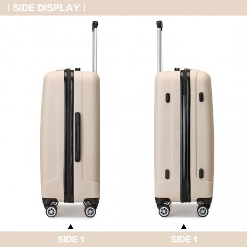 K1773 - 1L - Kono 19/24/28 Inch 3 Piece Set Striped ABS Hard Shell Luggage with 360 - Degree Spinner Wheels - Beige - Easy Luggage