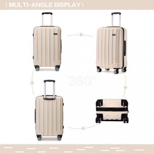 K1773 - 1L - Kono 19/24/28 Inch 3 Piece Set Striped ABS Hard Shell Luggage with 360 - Degree Spinner Wheels - Beige - Easy Luggage