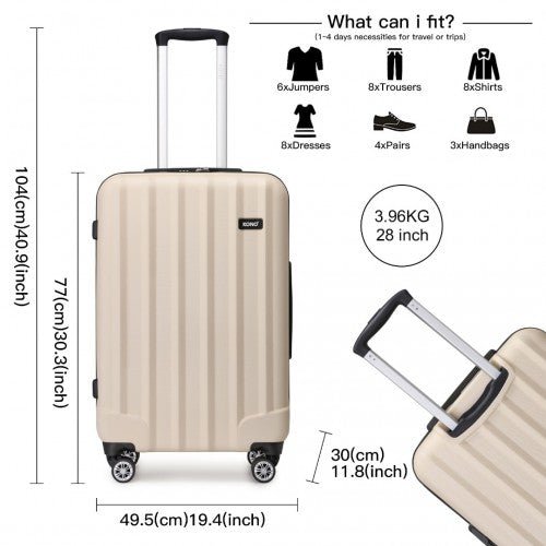 K1773 - 1L - Kono 19/24/28 Inch 3 Piece Set Striped ABS Hard Shell Luggage with 360 - Degree Spinner Wheels - Beige - Easy Luggage