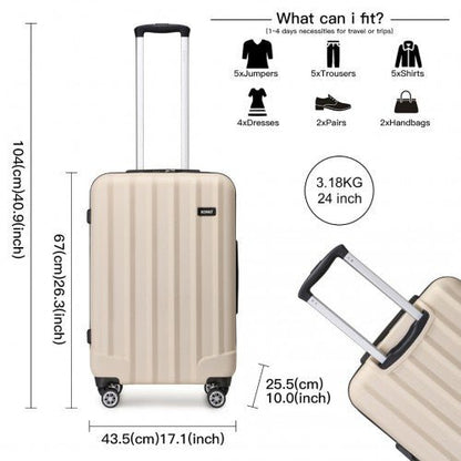 K1773 - 1L - Kono 19/24/28 Inch 3 Piece Set Striped ABS Hard Shell Luggage with 360 - Degree Spinner Wheels - Beige - Easy Luggage