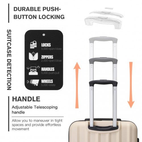 K1773 - 1L - Kono 24 Inch Striped ABS Hard Shell Luggage with 360 - Degree Spinner Wheels - Beige - Easy Luggage