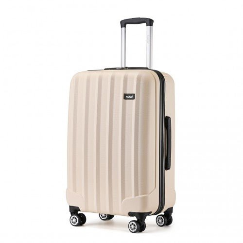 K1773 - 1L - Kono 24 Inch Striped ABS Hard Shell Luggage with 360 - Degree Spinner Wheels - Beige - Easy Luggage