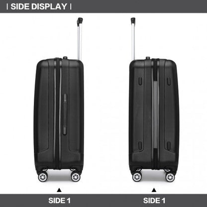 K1773 - 1L - Kono 24 Inch Striped ABS Hard Shell Luggage with 360 - Degree Spinner Wheels - Black - Easy Luggage