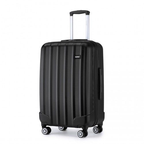 K1773 - 1L - Kono 24 Inch Striped ABS Hard Shell Luggage with 360 - Degree Spinner Wheels - Black - Easy Luggage